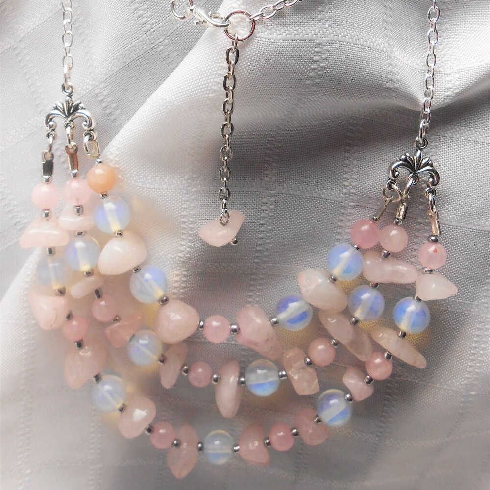 No343 Beautiful handmade necklace with several rows of polished stones
